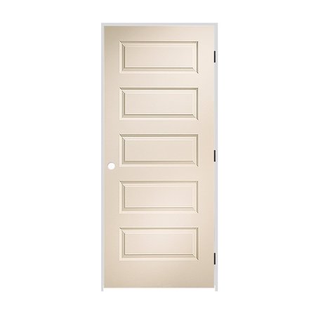 CODEL DOORS 28" x 80" x 1-3/8" Primed 5-Panel Rockport Molded Hollow Core 7-1/4" LH Prehung Door w/Mtt Blk Hngs 2468MHCROCLH10B714